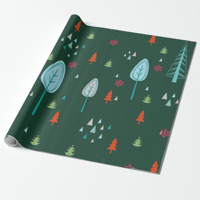 Papel De Presente Árvore de Natal Feliz Presente de Padrão Verde de  (Desenrolado)