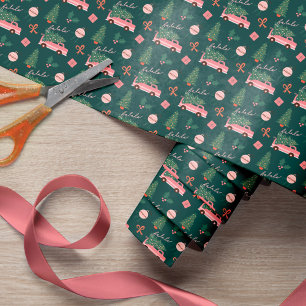 Papel De Presente Árvore de Natal Festiva Vintage Verde