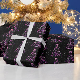 Papel De Presente Árvore de Natal Floco de Neve com Laço Rosa