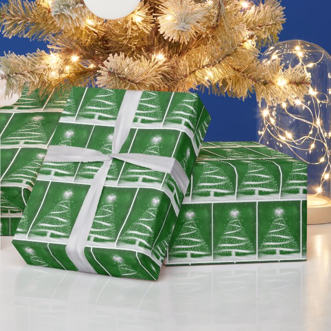 Papel De Presente Árvore de Natal Floco de Neve em Verde (Feriados)