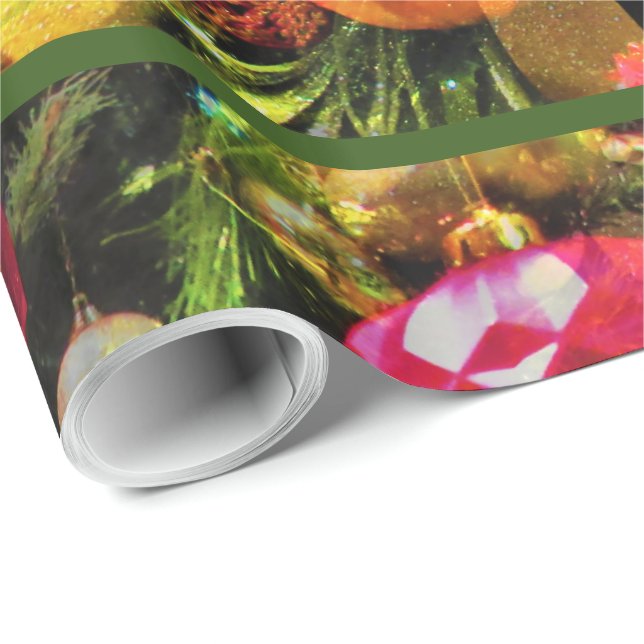 Papel De Presente Árvore de Natal Fronteira Verde de Arte encantador (Ponta do rolo)