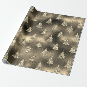 Papel De Presente Árvore de Natal Glam Prata Verde com Brilho