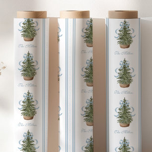 Papel De Presente Árvore de Natal Lazo Azul Natal