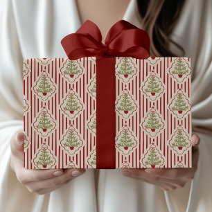 Papel De Presente Árvore de Natal Listrada Nostálgica Vintage