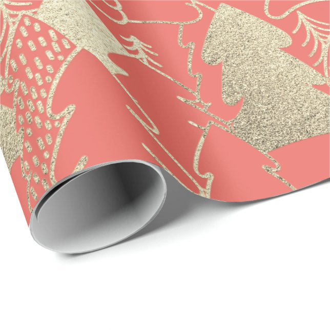 Papel De Presente Árvore de Natal - Madeira com Rico Dourado e doce  (Ponta do rolo)