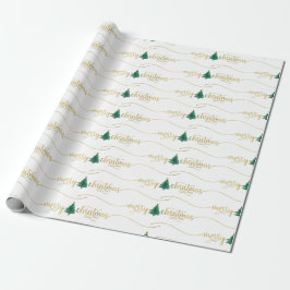 Papel De Presente Árvore de Natal Merry Dourado Moderno