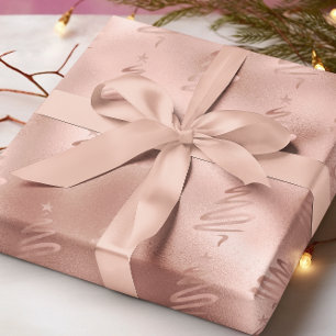 Papel De Presente Árvore de Natal Metálica em Rosa Dourado Festa de