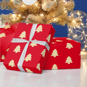 Papel De Presente Árvore de Natal Minimalista Vermelha e Amarela Cla