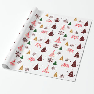 Papel De Presente Árvore de Natal moderna e flocos de neve presentes