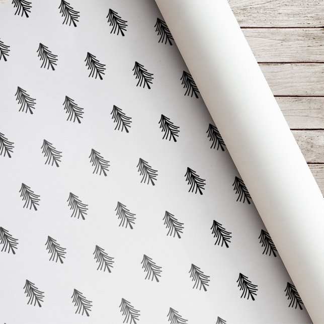Papel De Presente Árvore de Natal Moderna em Preto e Branco (Criador carregado)