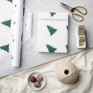 Papel De Presente Árvore de Natal Moody   Placa de Teal de Meia-Noit