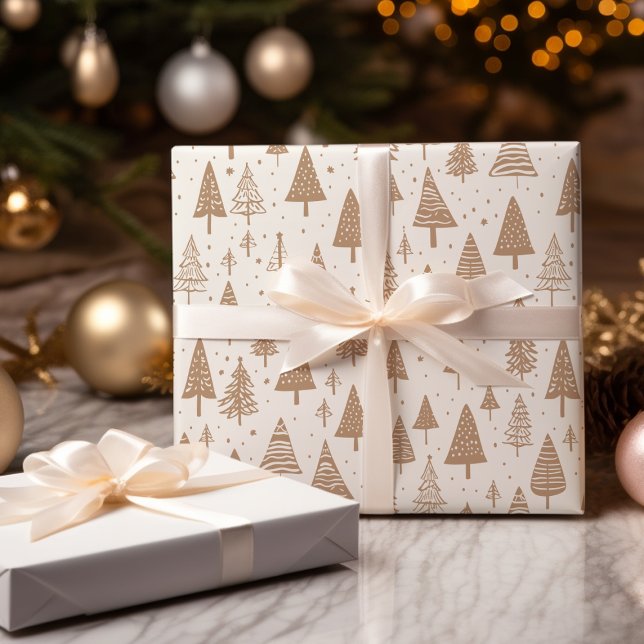 Papel De Presente Árvore de Natal Negra E Branca Moderna (Criador carregado)