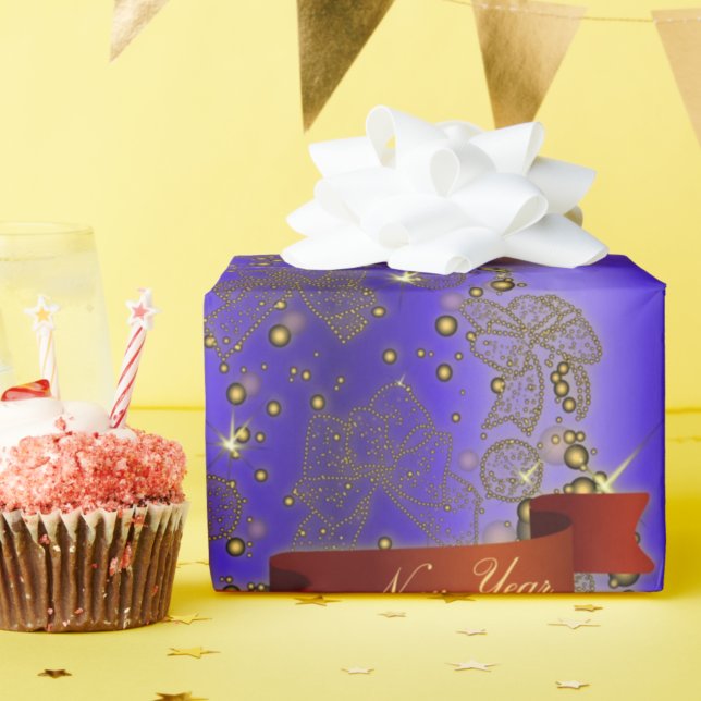 Papel De Presente Árvore de Natal ouro em Azul (Criador carregado)