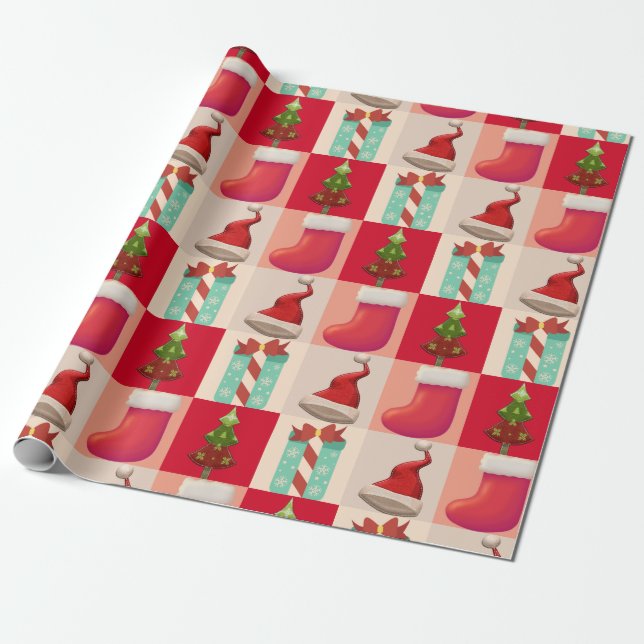 Papel De Presente Árvore de Natal Papais noeis Festivos presentes Na (Desenrolado)