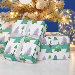 Papel De Presente Árvore de Natal Personalizada - Arte de Aquarela