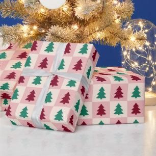 Papel De Presente Árvore de Natal Personalizada Burgundy Pine Padrão
