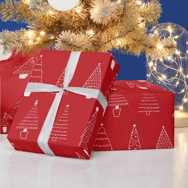 Papel De Presente Árvore de Natal Pinheiro Vermelho Tradicional Eleg (Feriados)