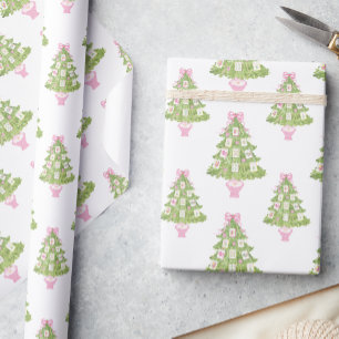 Papel De Presente Árvore de Natal Pink de Aquarela Mahjong