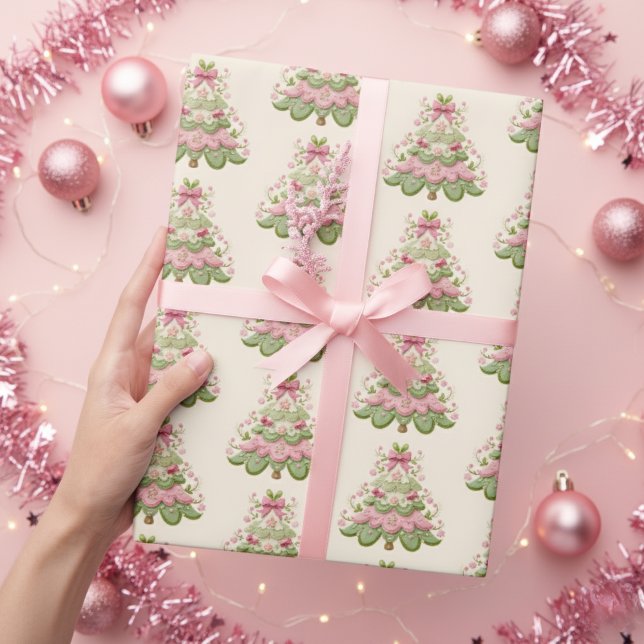 Papel De Presente Árvore de Natal Pink Pastel (Criador carregado)