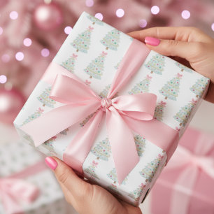 Papel De Presente Árvore de Natal Pink Pastel