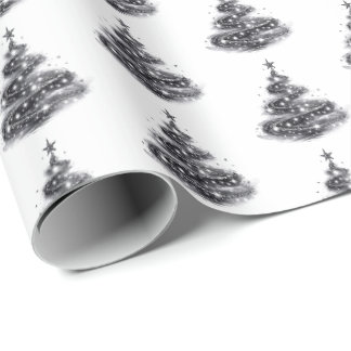 Papel De Presente Árvore de Natal Prateada Brilhante Preta