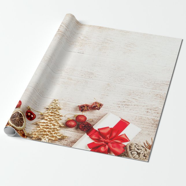 Papel De Presente Árvore de Natal, Presente  Textura de MadeiraFeria (Desenrolado)