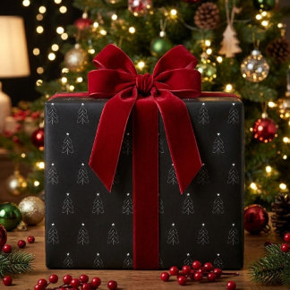 Papel De Presente Árvore de Natal Preta Minimalista Moderna