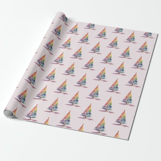 Papel De Presente Árvore de Natal Rainbow (Desenrolado)