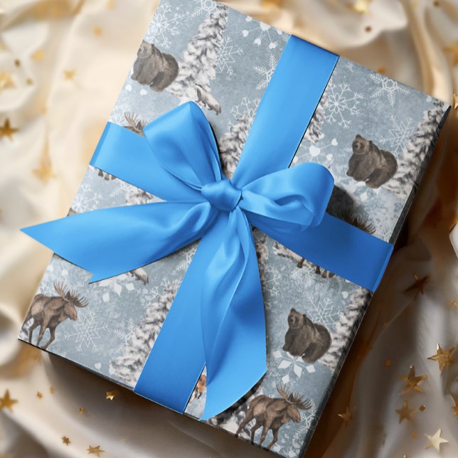 Papel De Presente Árvore de Natal Rena de Inverno Florestal Floco de (Criador carregado)