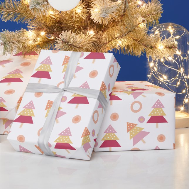 Papel De Presente Árvore de Natal Rosa Cute  (Feriados)