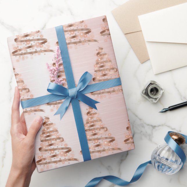 Papel De Presente árvore de natal rosa dourada (Presentear)