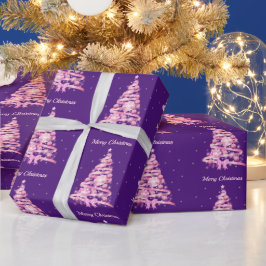 Papel De Presente Árvore de Natal Rosa Moderna