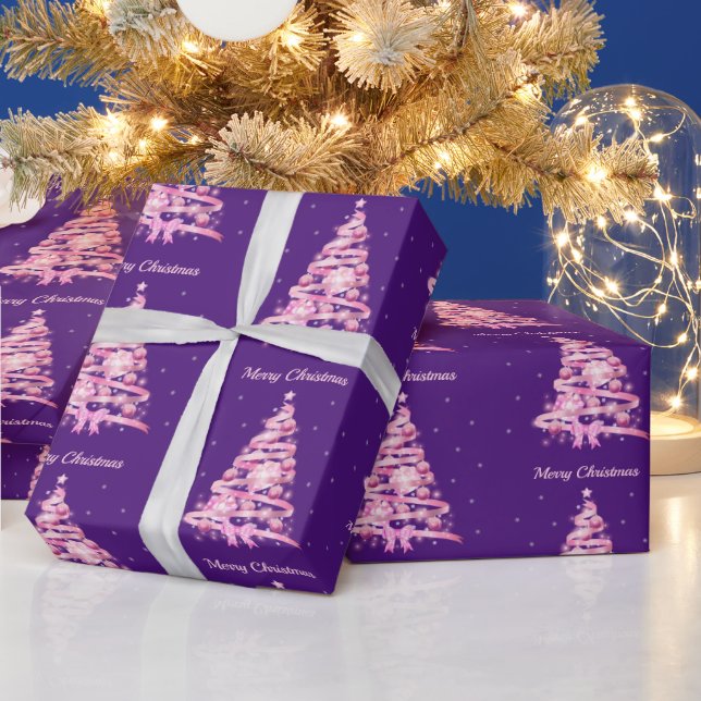 Papel De Presente Árvore de Natal Rosa Moderna (Feriados)