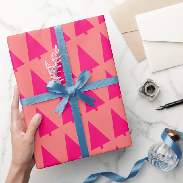 Papel De Presente Árvore de Natal Rosa Pastel Macio Rosa Quente (Presentear)
