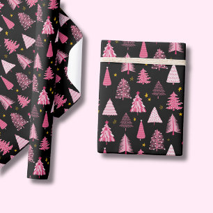 Papel De Presente Árvore de Natal Rosa Preto