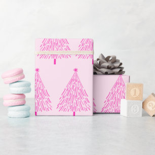 Papel De Presente Árvore de Natal Rosa Simples Pastel Rosa