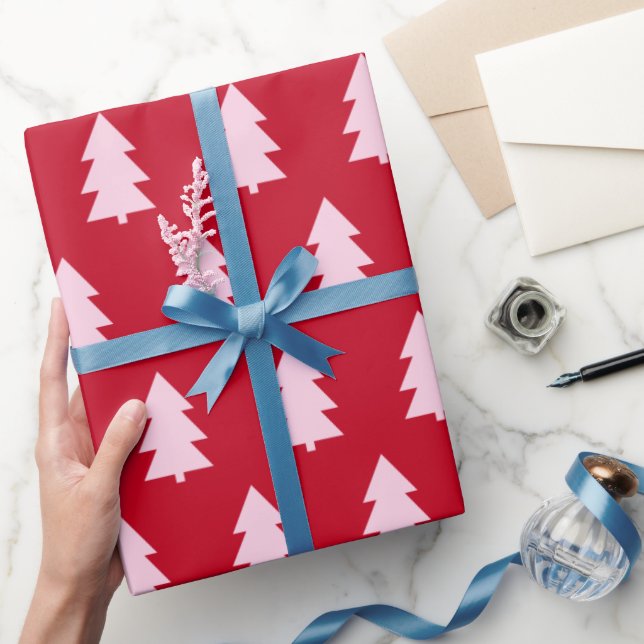 Papel De Presente Árvore de Natal Rosa Vermelho Escuro (Presentear)
