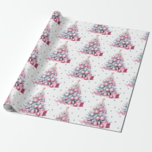 Papel De Presente Árvore de Natal Rosa Vintage Mint