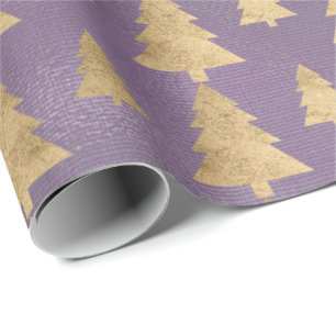 Papel De Presente Árvore de Natal roxa Dourado da casa de campo de
