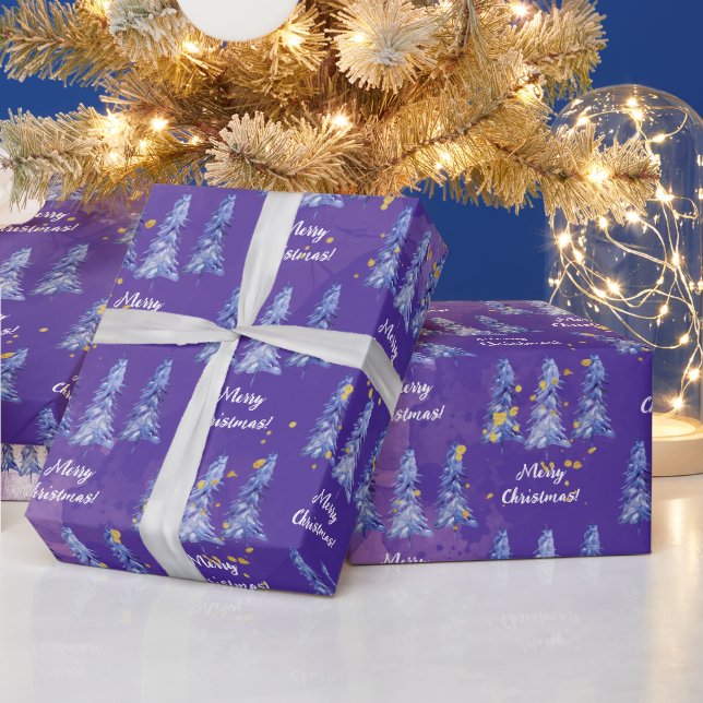 Papel De Presente Árvore de Natal Roxa Flocos de Neve Dourados (Feriados)