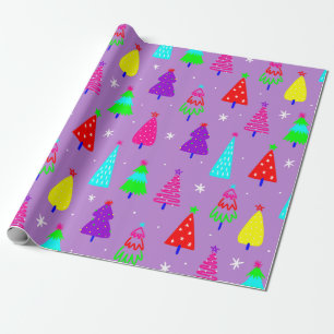 Papel De Presente árvore de natal roxa pop art colorido
