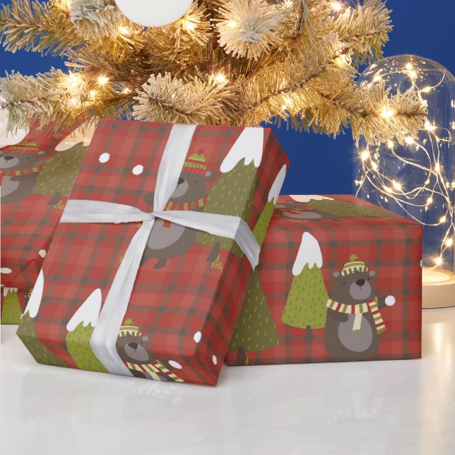 Papel De Presente Árvore de Natal Rustic Red Xadrez e Presente de Ur (Feriados)