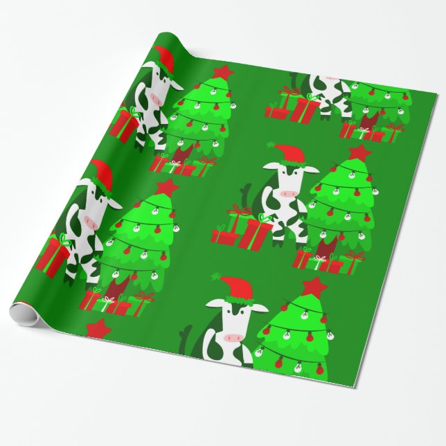 Papel De Presente árvore de natal santa claus vaca (Desenrolado)