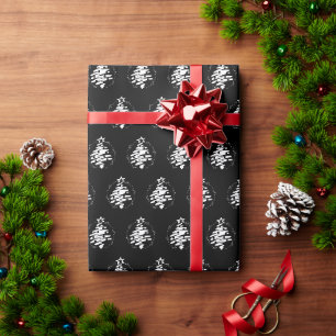 Papel De Presente Árvore de Natal - Silhueta Branca Moderna Preta