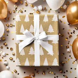 Papel De Presente Árvore de Natal silhuetas branco e ouro