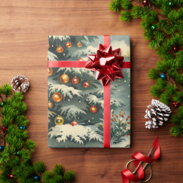 Papel De Presente Árvore de Natal Simples com Capas de Neve