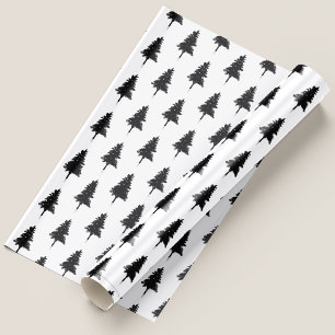 Papel De Presente Árvore de Natal Simples e Fofa em Preto e Branco
