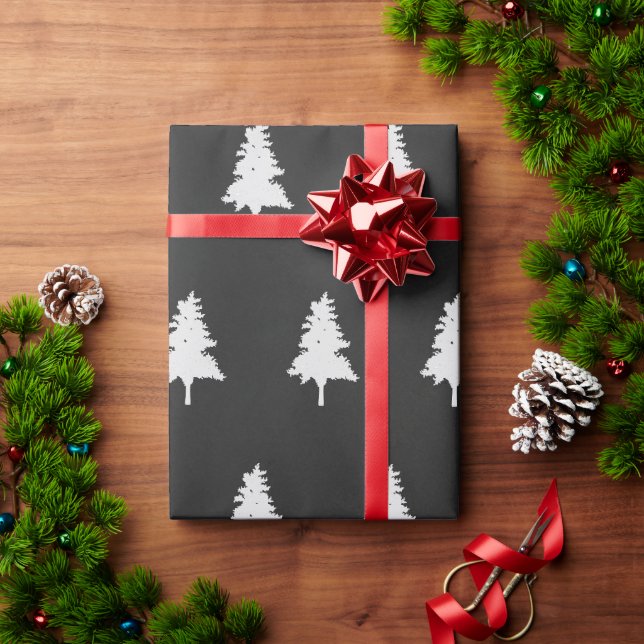 Papel De Presente Árvore de Natal Simples Fofa Preto e Branco (Presente de Natal)
