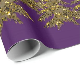 Papel De Presente Árvore de Natal Sparkly do ouro, lua, estrelas no