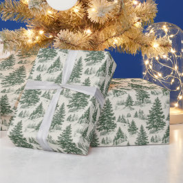 Papel De Presente Árvore de Natal Toile De Jouy Green